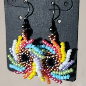 Rainbow Pinwheel Beaded Earrings